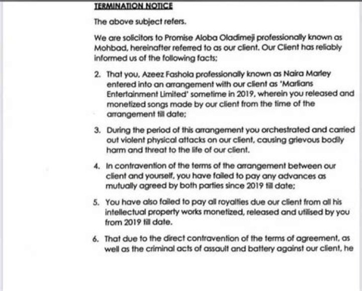 
Mohbad’s Lawyers Serve Naira Marley’s Marlian Records Contract Termination Notice 