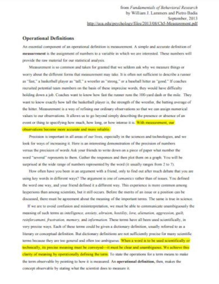 What is operational definition in research example