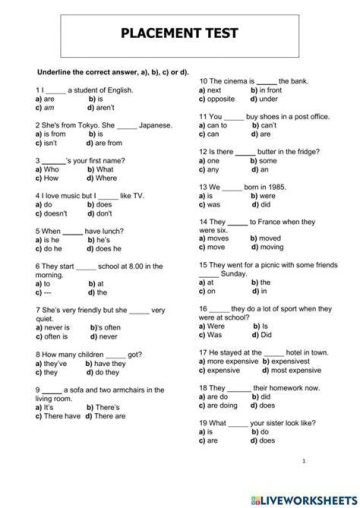 What is placement test in English