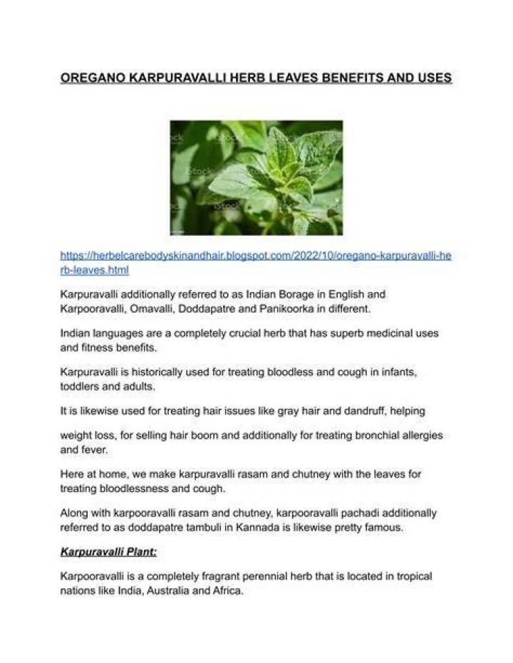 What is the uses of Karpuravalli